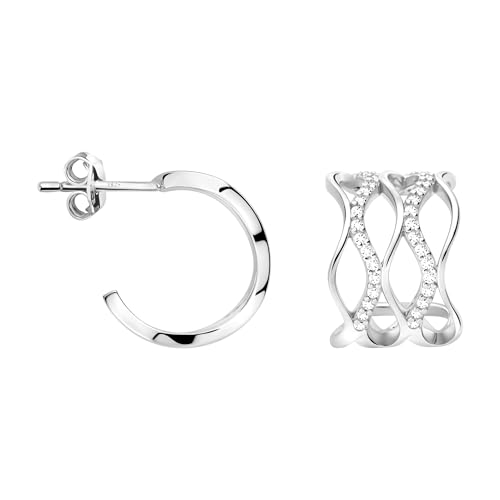 Boucles d'oreilles vague en argent 925 et oxyde de zirconium pour femme