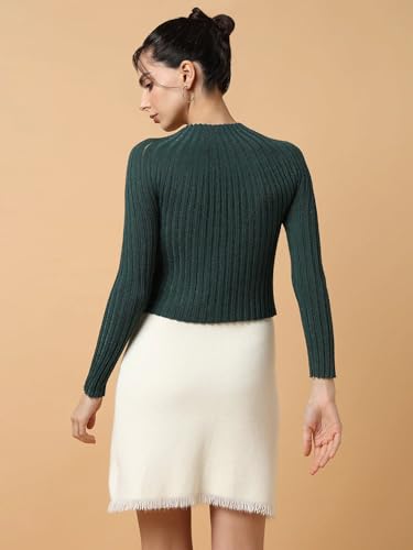 Image of ICW Women Knitted Rhinestone Embellised Daimond Studded Mesh Round Neck Long Sleeve Crop Top T-Shirt 206