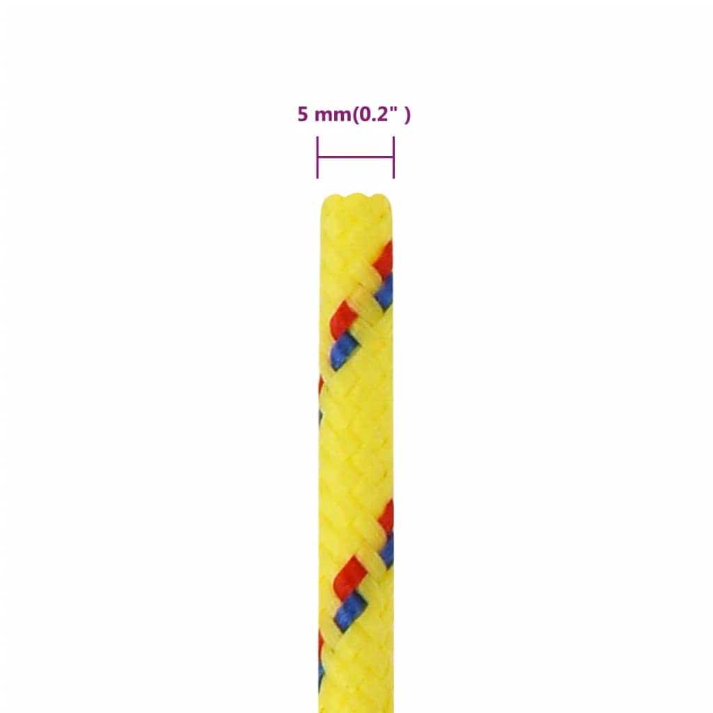 Corde de bateau jaune en polypropylène 5 mm 25 m, corde tressée pour fixation et sécurisation de bateaux, voile, camping, extérieur