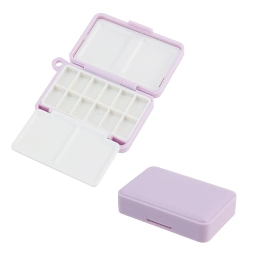 FarBoat 2 peças de estojo de paleta de aquarela para viagem com 12 poços, mini caixa de tinta de plástico com tampa, bandeja de tinta dobrável para aula de arte, roxo
