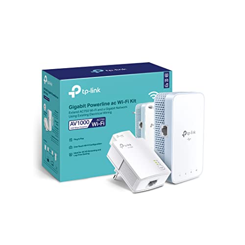TP-Link CPL WiFi AC 750 Mbps + CPL 1000 Mbps avec Port Ethernet Gigabit, Kit de 2 - Solution idéale pour profiter du service Multi-TV à la maison, compatible avec toutes les Boxs (TL-WPA7517 KIT)