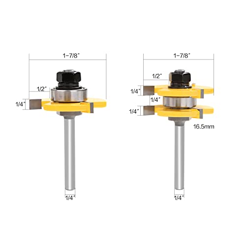 TOWOLYS 2Pcs Tongue and Groove Router Bit Set 1/4" Shank T - 3 Teeth T Shape Jointing Router Bits, 1/4 in - Image 2