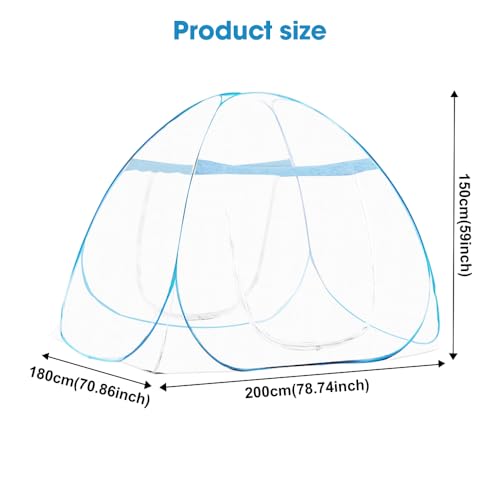 mizikuu Moskitonetz Bett, Moskitonetz Pop Up Moskitozelt Faltbares Tragbares Engmaschiges Mückennetz großes Doppeltür Mückennetz für Schlafzimmer, Outdoor, Camping, 180 * 200 * 150cm