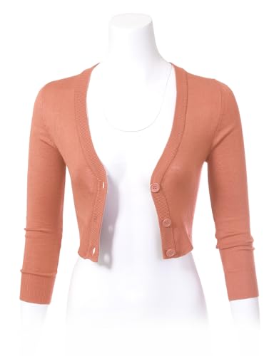 Image of Allsense Women's Cropped Bolero Shrug Cardigan | 3 /4 Sleeve, Button Down, Lightweight Knit Sweater