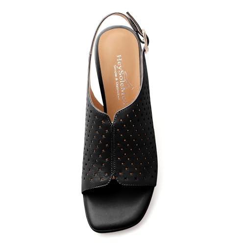 Womens Heeled Platform Sandals, Chunky Heel Square Peep Toe Hollow Out Slingback Sandals, Leather Upper, Lining and Insole Shoes for Women 3.3"3