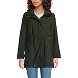 Lands' End レディース スコール防水フード付きレインコート, ダークオリーブ。, Small