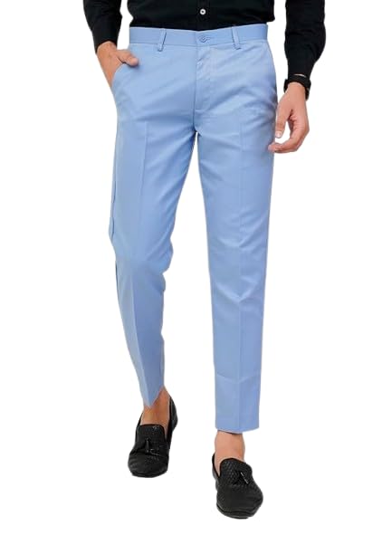 Men's Slim Fit Light Blue Formal Trousers, Business Office Wear Pants, Classic Professional Attire-picture-42