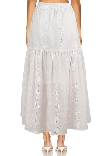 Babalet Women's Boho Cotton Skirts Embroidery Lace Eyelet Elastic Waist Flowy A-Line Beach Casual Summer Maxi Skirt2