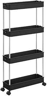 SONGMICS Kitchen Storage Trolley, Drinks Trolley on Wheels, 4-Tier Book Cart, Space-Saving in Office Bathroom, 40 x 13.5 x 86 cm, Black KSC008B01