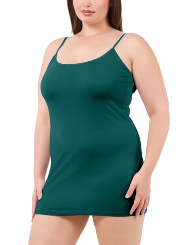 Image of Long Cotton Camisole Spaghetti Strap Tank Top for Women Basic Cami Tops Womens Undershirts - Deep Jungle X-Large