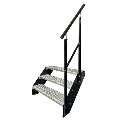 Escalier en acier extérieur 3 marches 60cm avec garde-corps droit anthracite