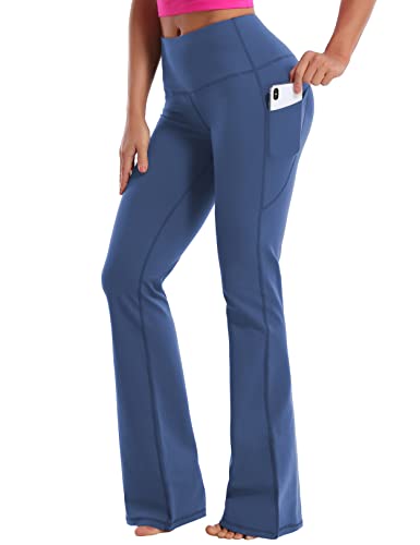 Image of BUBBLELIME 29 inch /31 inch /33 inch /35 inch /37 inch Women High Waist Bootlegs Yoga Pants Tummy Control Bootcut Workout Flared Out Pockets