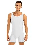 Alvivi Maillot Elástico de Gimnasia Hombre Adulto Body Leotardos Ritmica Danza Ballet sin Mangas Una Pieza Mono Liso Men Unitard Ropa Interior Deporte para Hombre Blanco L