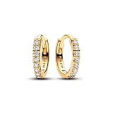 pendientes pandora 2018 Material Pandora Timeless Pendientes de aro chapados en oro de 14 quilates con circonitas cúbicas transparentes