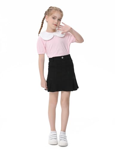 Image of 2026 Girl's Denim Skirts Elastic Waist Pleated Toddler Girls Jean Skirt Size 3-12