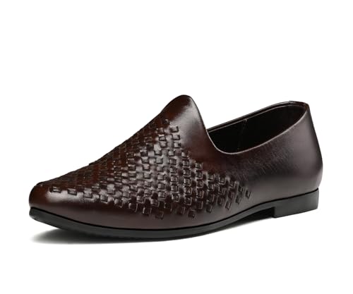 Image of LOUIS STITCH Men's Ethnic Weaved Textured Slip On Mojari's | Stylish Nagra Juti for Men | Lightweight and Comfortable Stylish Juti's and Mojari's for Kurta Pajama | LSAXNGWE