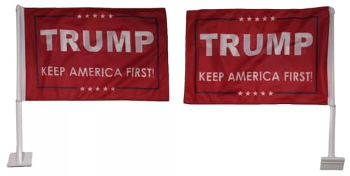 Trump Keep America First! Red 12x18 Double Sided Rough Tex Knit Nylon Car Flag