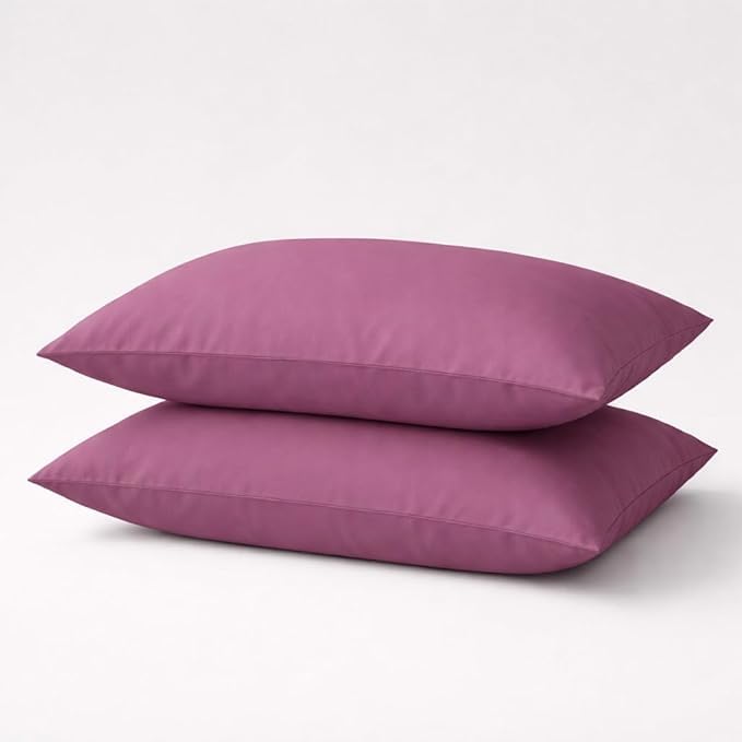 Image of 400TC Cotton Feel Glace Cotton Double Bed Elastic Fitted Bedsheet King Size Set || Includes 1 Solid Plain Fitted Bedsheet King Size with 2 Pillow Covers (78 x 72 Inches, Plum)