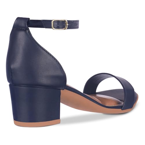 Sandalia Feminia Salto Baixo Grosso Bloco Confort Confortavel - A3.25 (Marinho, BR, Adulto, Numérico