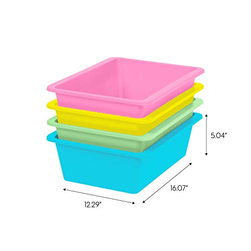Iris Usa Large Multi-Purpose Plastic Storage Bins, 4-Pack, Durable Thick Plastic Organizer Containers For Toys Diapers Clothes Crafts Kids Room Playroom Daycare School Storage, Pastel Colors #TOP2