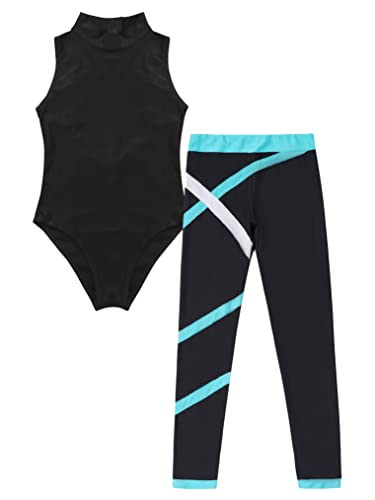 YEAHDOR Kids Girls Sleeveless Dance Sports Outfit Cutout Back Ballet Leotard with Legging Set Ice Skating Tracksuit3