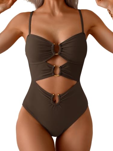 Image of Eomenie Womens Cutout One Piece Swimsuit with Ring Linked Sexy Monokini Bathing Suit for Beach Vacation
