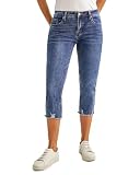 Luvamia Jean Capri Pants for Women - High Waisted, Ripped, Skinny, Light Weight Capris for Casual Summer - Destroyed, Vintage Blue Jeans - Size 4 / Size 6