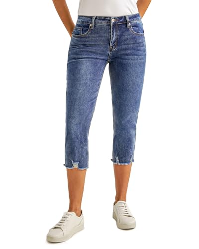 luvamia Jean Capri Pants for Women High Waisted Ripped Skinny Jeans Stretchy Denim Capris Cropped Jeggings with Pockets