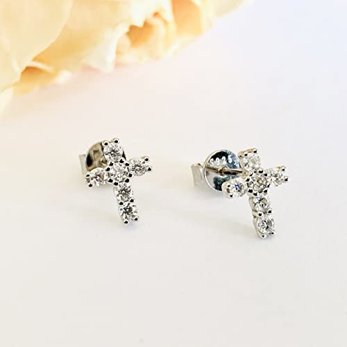 Moissanite Stud Earring, Cross Sterling Silver Stud Earrings for Women4