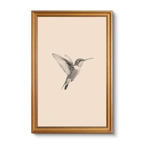Image of VIYYIEA Vintage Gold Framed Wall Art for Living Room, Birds Canvas Prints Home Decor, Sketch Painting Picture, Bedroom Wall Decor Gifts for Friends or Family -【Hummingbird】-(24L x 16W)