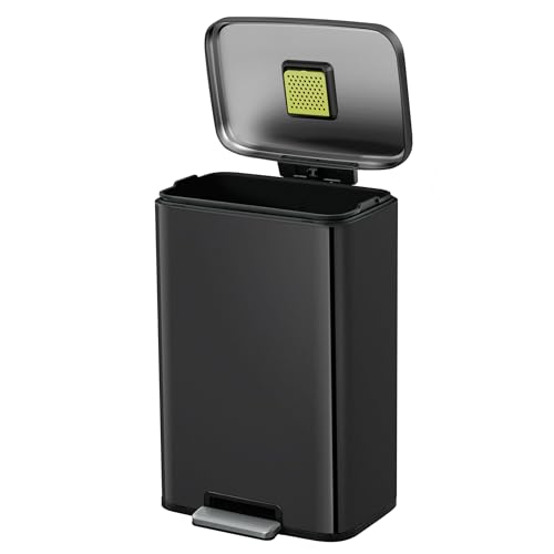 EKO Madison Cubo de Basura Cocina 50L con Pedal y Tapa de Cierre Suave | Negro MateAcero Inox Antihuella | Papelera Moderna y Robusta | Gran Capacidad para Reciclaje