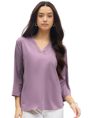 Image of SheWill Printed Top with Contrast Tipping - Stylish Ethnic & Western Tops for Women - Summer Travel Wear, Trendy Tops for Jeans, Lightweight & Comfortable Casual Wear