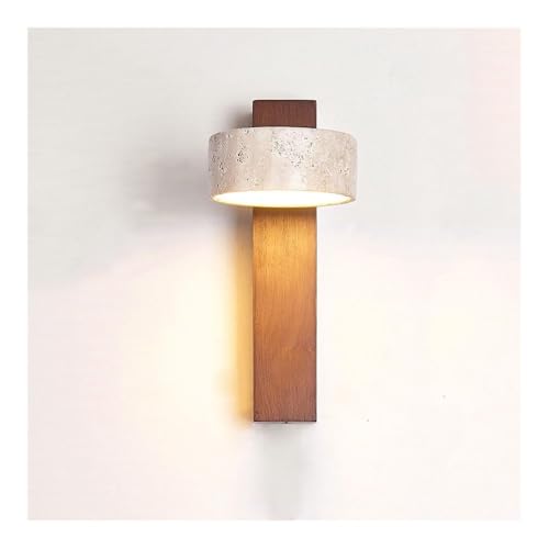 LUOYAOB Aplique de pared giratorio de madera de 9 ″ 180, luces de pared de travertino amarillo vintage, luces de pared modernas de mediados de siglo, lámpara de lectura de cabecera(Walnut Color)