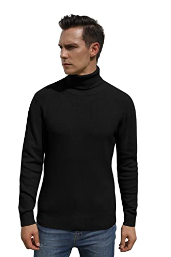Sailwind Men's Ribbed Knitted Wool Casual Pullover Turtleneck Sweater Black #TOP6