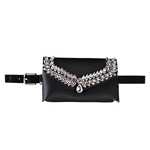 Riñonera de piel sintética con solapa y cinturón para mujer, rhinestone flower, Talla única