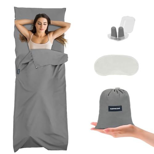 flintronic Drap de Sac de Couchage Léger 210 x 75cm, Sac de Couchage de Drap avec Compartiment pour Oreiller, Drap de Sac de Couchage Léger et Portable pour...