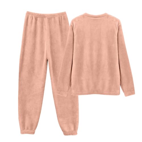 Pajamas for Women Set 2 Piece Cozy Flannel Pajama Soft Cute Lounge Sets Light Pink 2XL - image 5