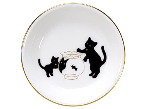 大倉陶園 黒猫親子 -縁起物語- 豆皿 その2「金魚」 プレート 直径約11cm 日本製 15GS/5401-4