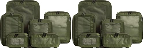 Image of Aerotrunk Compression Packing Cubes for Travel - Luggage Organizer Bags - Double Zipper Packing Cubes for Suitcases (12-Pack, Olive)
