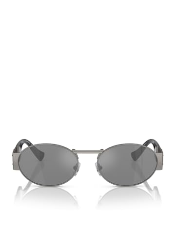 Versace Unisex Sunglasses Matte Gunmetal Frame, Grey Mirror Silver Lenses, 56MM
