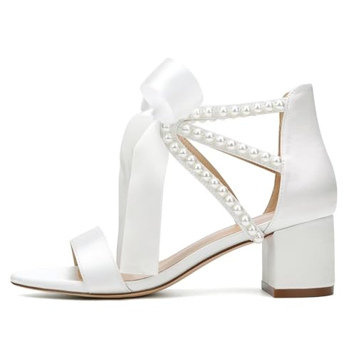 Pearl Wedding Shoes for Bride Low Block Heel Wedding Sandals Open Toe Bridal Shoes4