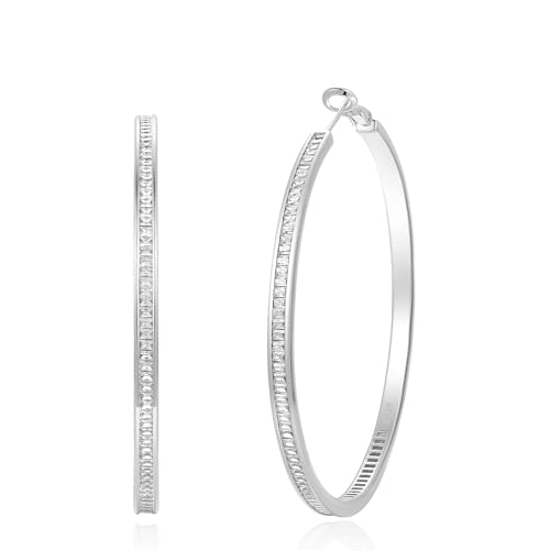 VEEDOFA Aros Grandes de Plata Sterling 925 con Rhinestones para Mujer - Aros Gruesos con Diamantes para Mujer