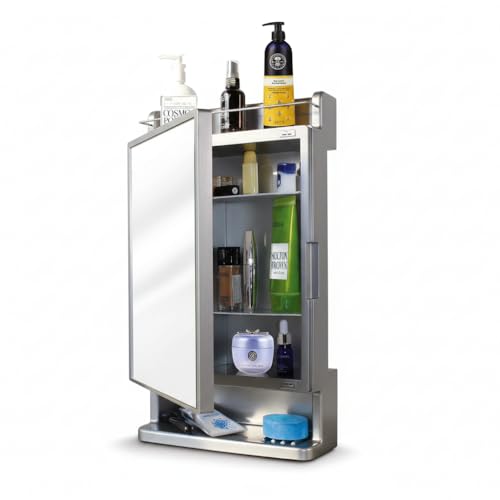 Image of BRANCO Bathroom Cabinet with Mirror | Storage Organiser | Strong Plastic Bathroom Shelves Wall Mounted | Mirror Cabinet (Metallic Grey)