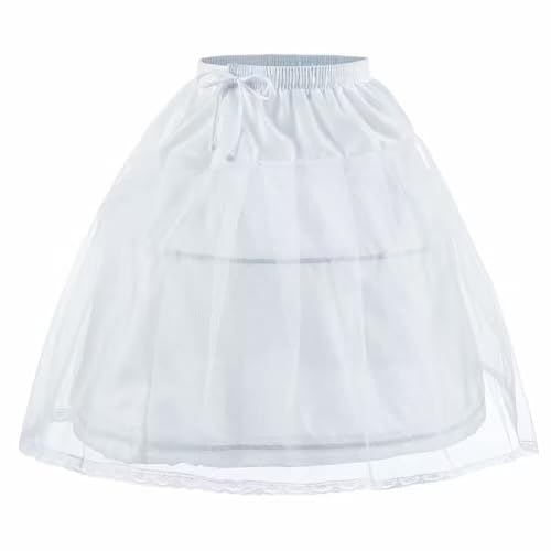 2 Hoops Full Slip Double Layers Tulle Petticoats Elastic Waist Crinoline Underskirt for Flower Girls Dress White 45cm