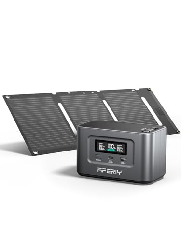 AFERIY 100W Portable Power Station with 30W Mini Solar Panel, 99.2Wh Camping Power Bank Solar Generator, LiFePO4 Battery USB/Type C Outlet Quick Charge in 1.5H for Outdoor Travel and Business Trips