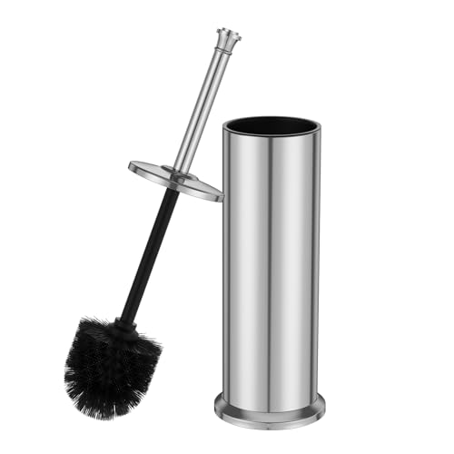 Image of Silver Toilet Brush and Holder,Long Handled Gold Toilet Brush for Bathroom,Stainless Steel Heavy Duty Toilet Bowl Brush,Removable Inner Bowl,Deep Cleaning Dense Bristles Cleaner Brush -Space Saving