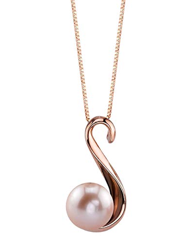 The Pearl Source 8-9mm Genuine Pink Freshwater Cultured Pearl Rose Gold Anastasia Pendant Necklace for Women