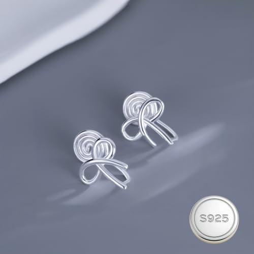 Image of Reffeer Solid 925 Sterling Silver Bow Clip On Earrings Ribbon for Women Bowknot Cuff Earrings Non Pierced Wrap Earrings
