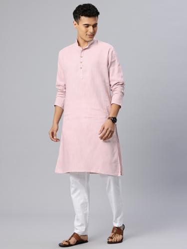 Image of Majestic Man Men's Cotton Regular Fit Traditional Mandarin Collar Ethnic Motifs Solid Long Kurta