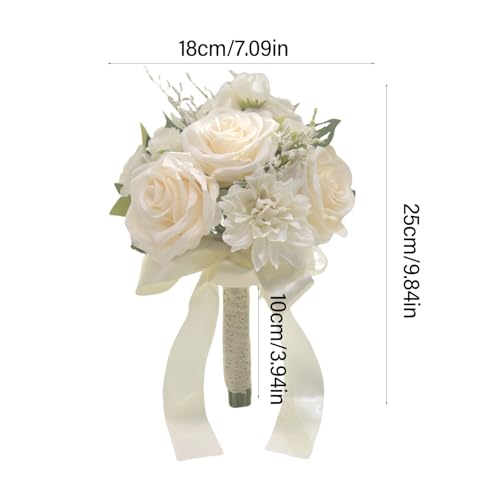 Ramo de rosas artificiales para boda blanco miniatura 3